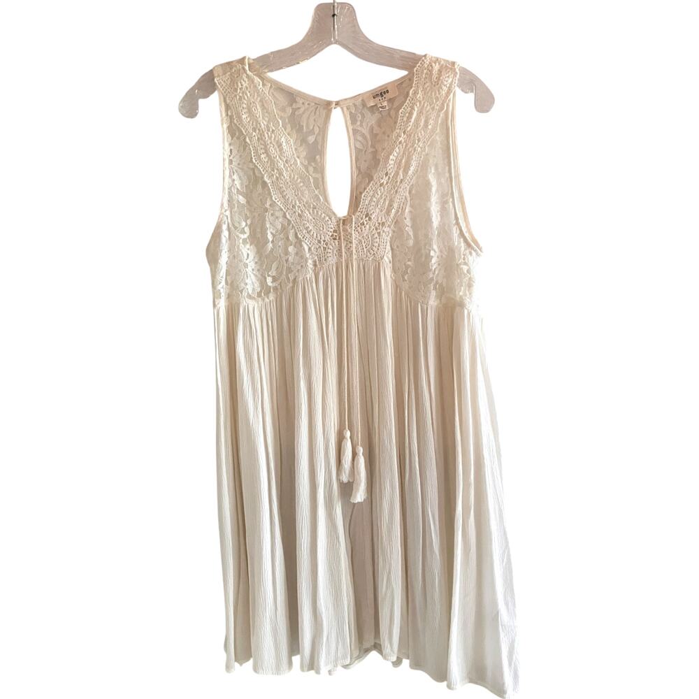 Umgee Cream Lace-Trim Sleeveless Mini Dress